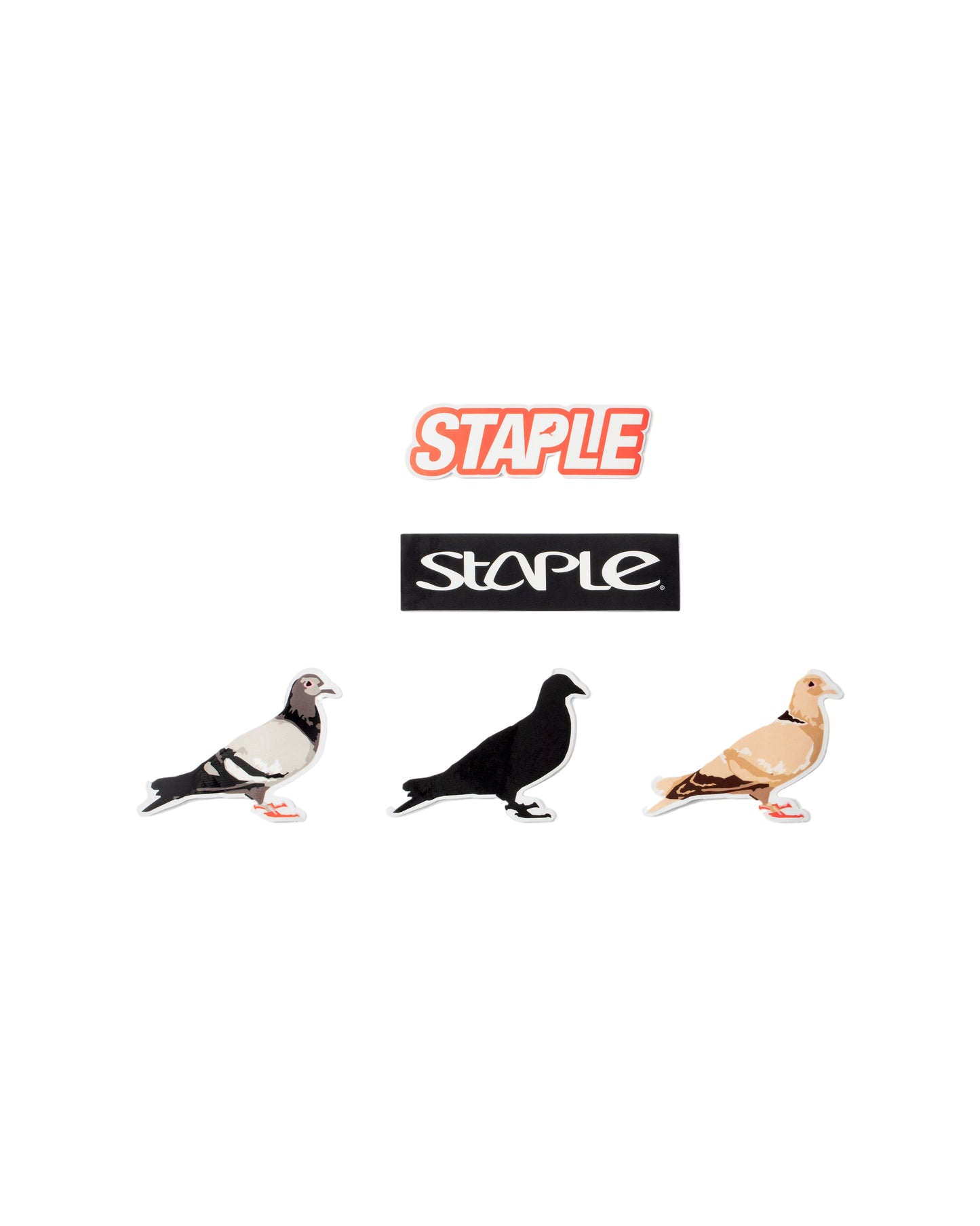 Three pigeons with 'Staple' branding on a white background