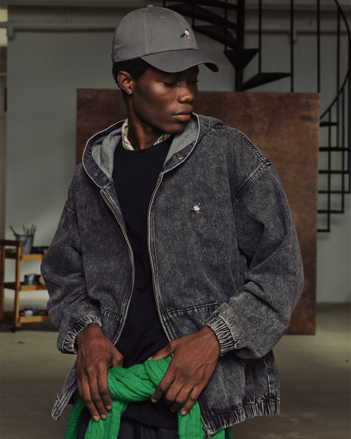 Denim Pigeon Zip Hoodie