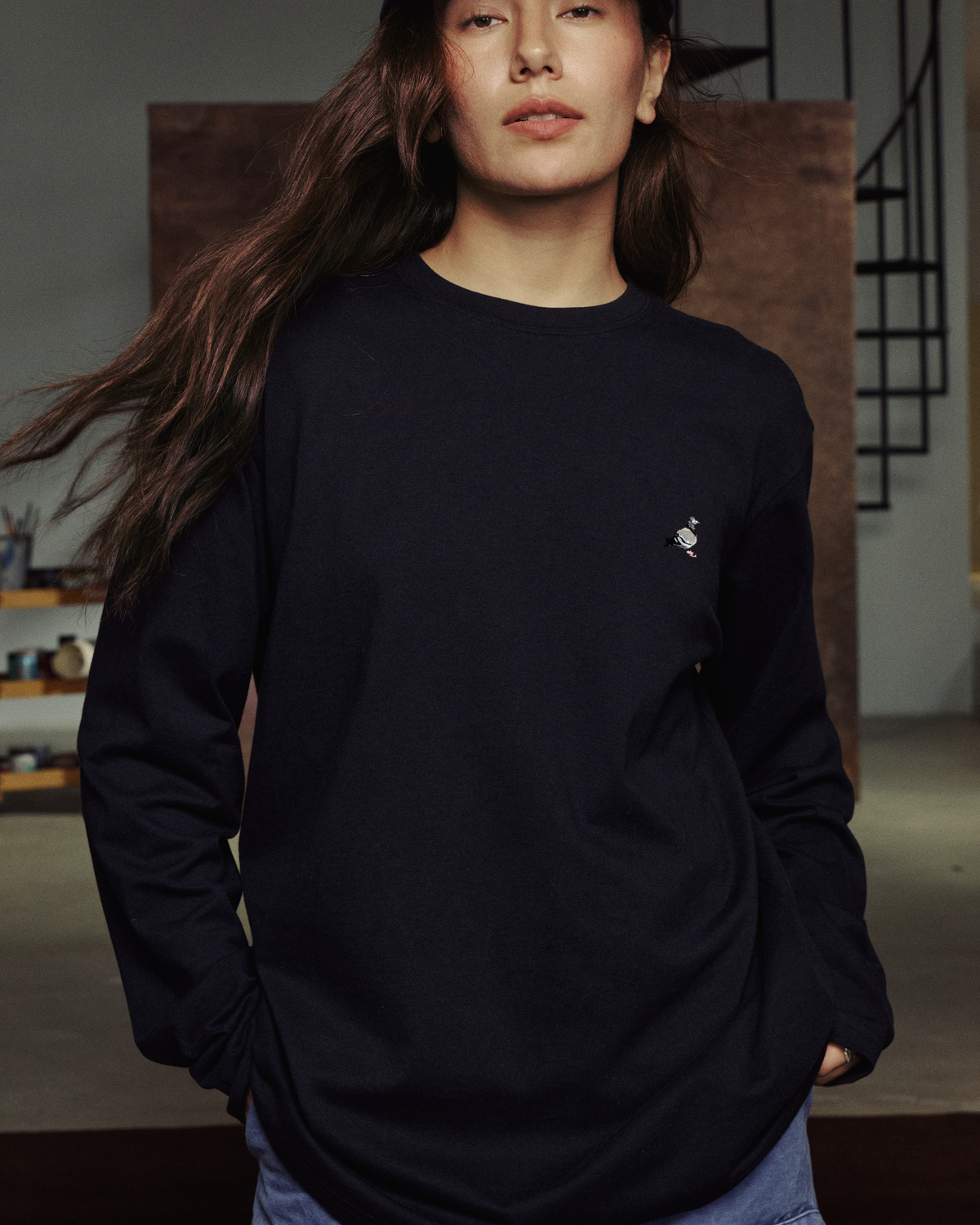 LS Emb Pigeon Tee - LS Tee | Staple Pigeon