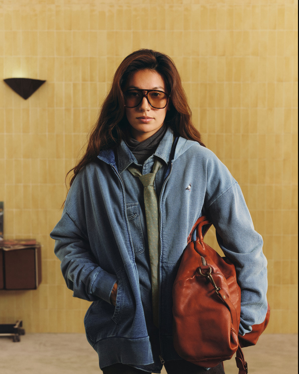 Denim Pigeon Zip Hoodie